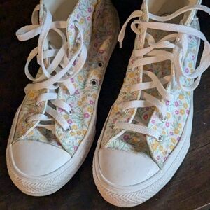 Converse, canvas, high tops, floral design.  Women's, size 6